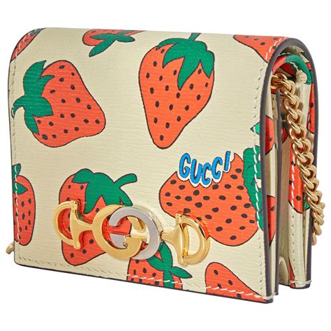 Gucci Ladies Zumi Strawberry Print Card Case Wallet